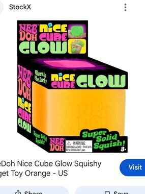 Authentic Schylling NeeDoh Nice Cube GLOW Orange Squishy Fidget Sensory Toy